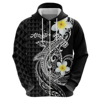 Aloha Hammerhead Shark Zip Hoodie Black Hawaiian Kakau Tribal Tattoo