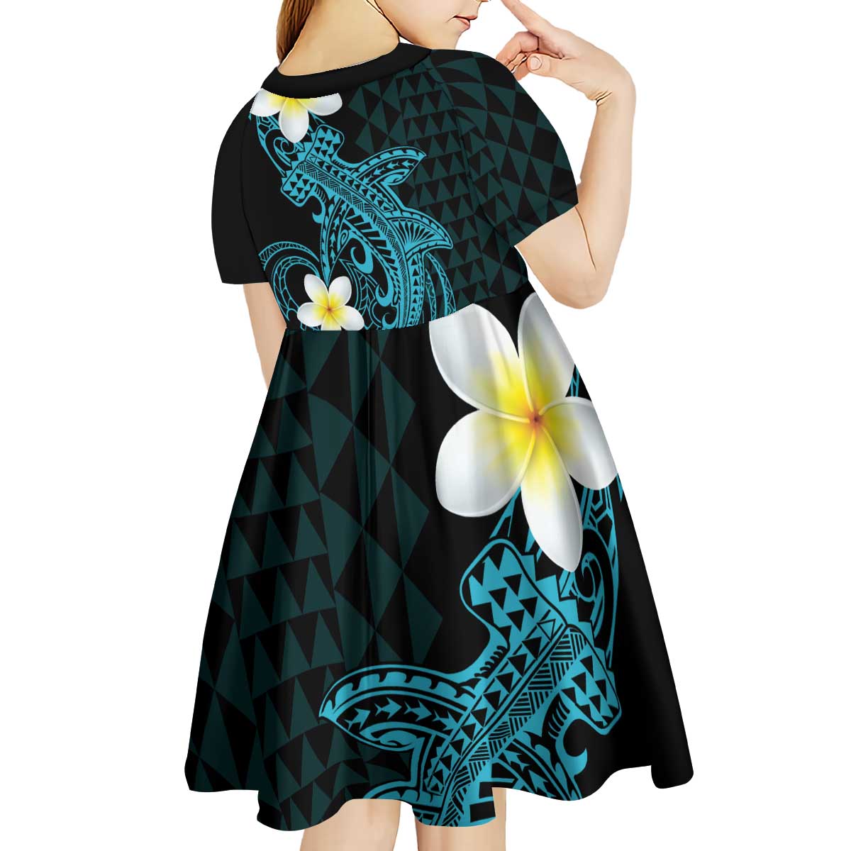 Aloha Hammerhead Shark Kid Short Sleeve Dress Calypso Hawaiian Kakau Tribal Tattoo
