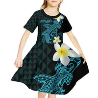 Aloha Hammerhead Shark Kid Short Sleeve Dress Calypso Hawaiian Kakau Tribal Tattoo