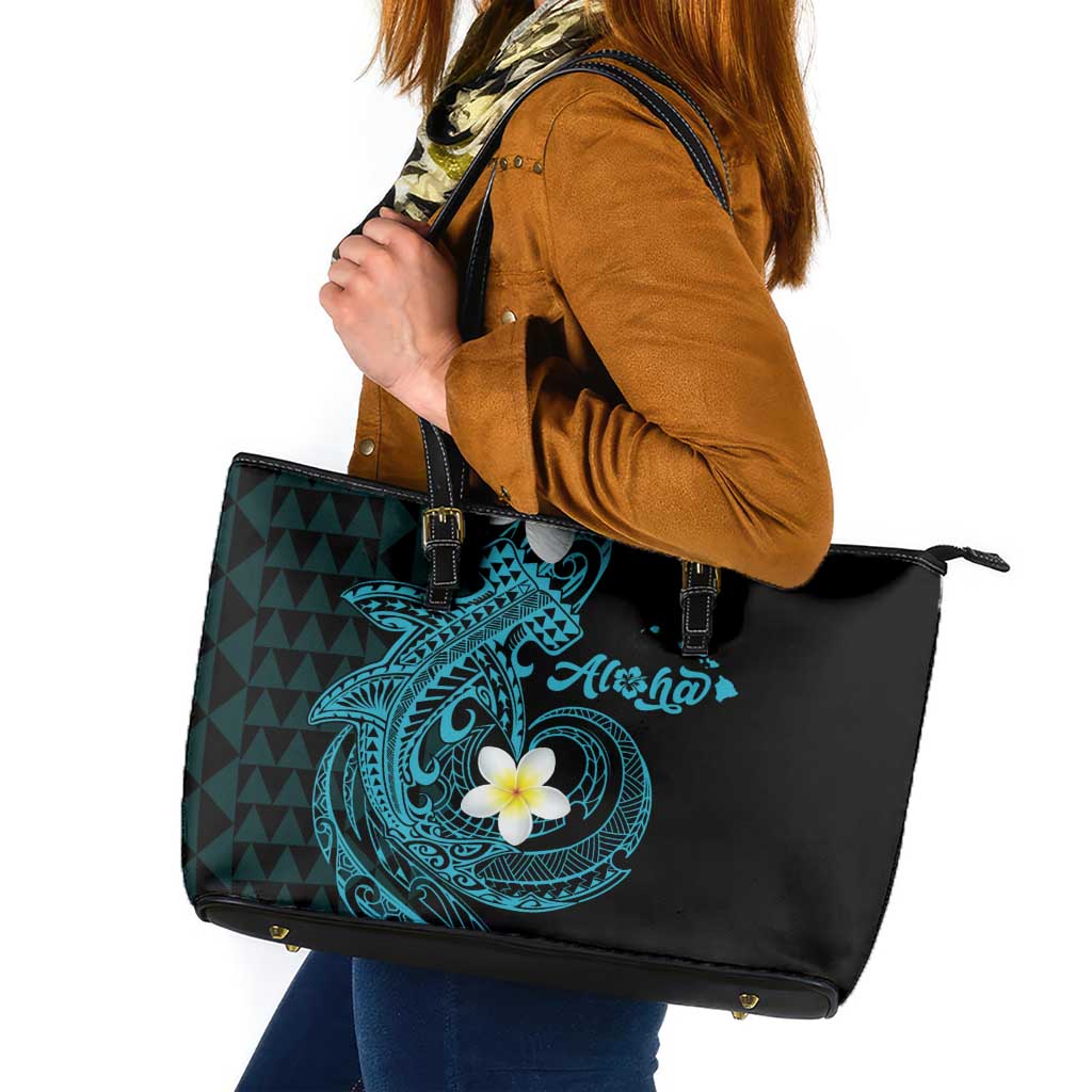 Aloha Hammerhead Shark Leather Tote Bag Calypso Hawaiian Kakau Tribal Tattoo