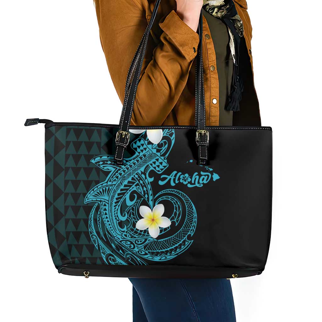 Aloha Hammerhead Shark Leather Tote Bag Calypso Hawaiian Kakau Tribal Tattoo