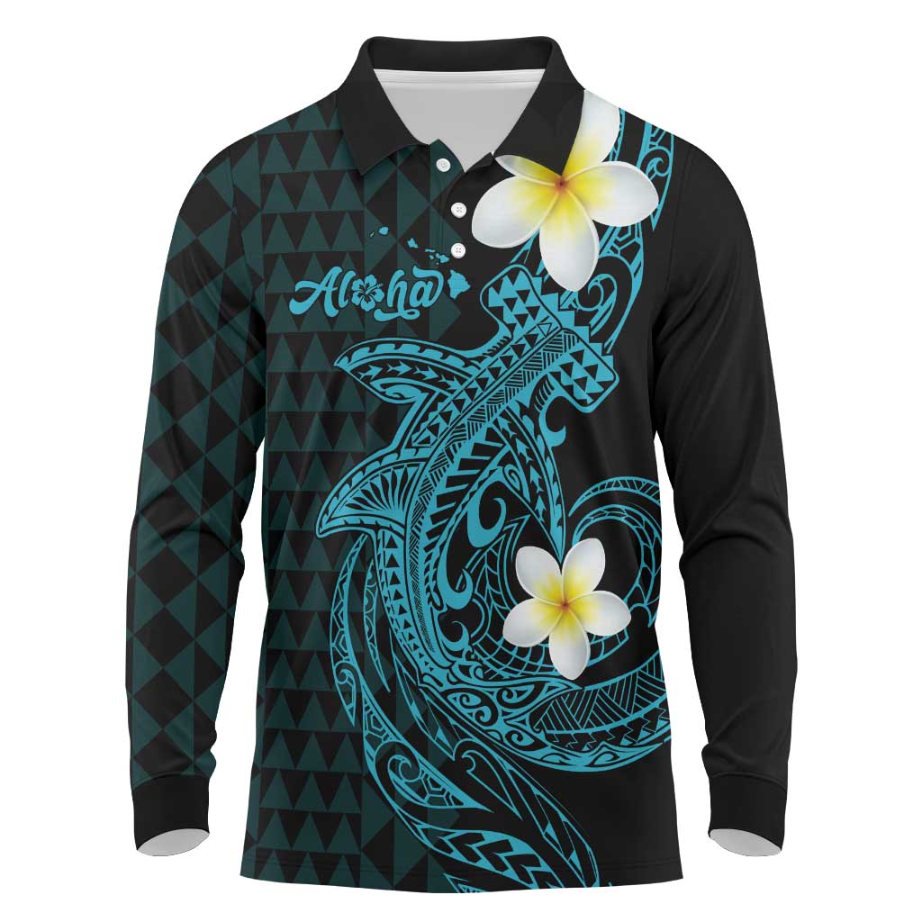 Aloha Hammerhead Shark Long Sleeve Polo Shirt Calypso Hawaiian Kakau Tribal Tattoo