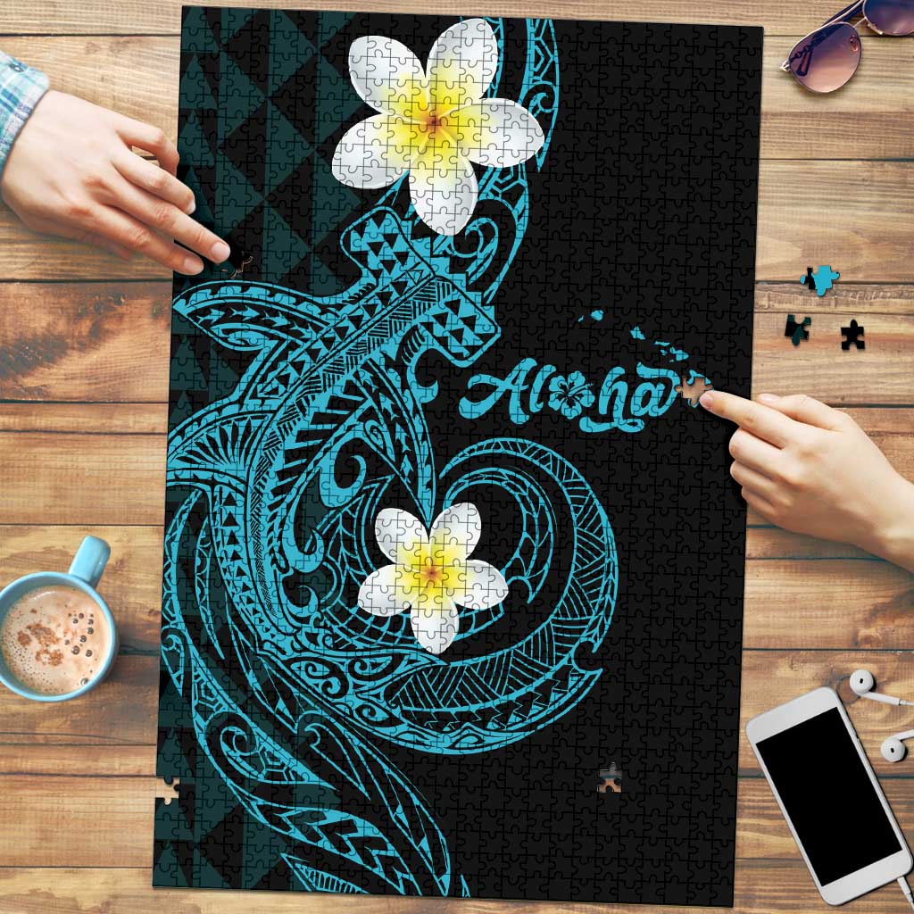 Aloha Hammerhead Shark Puzzle Calypso Hawaiian Kakau Tribal Tattoo LT9 Blue - Polynesian Pride