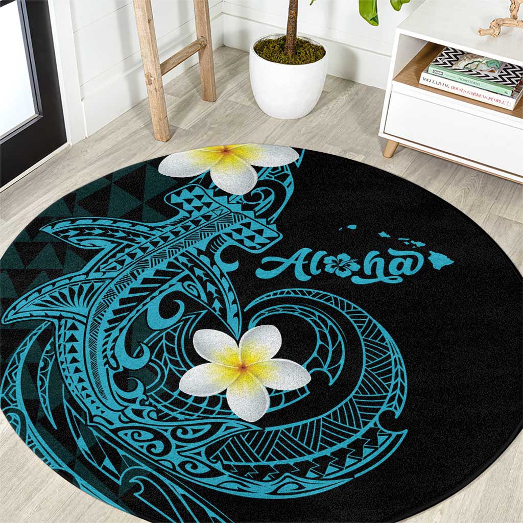 Aloha Hammerhead Shark Round Carpet Calypso Hawaiian Kakau Tribal Tattoo