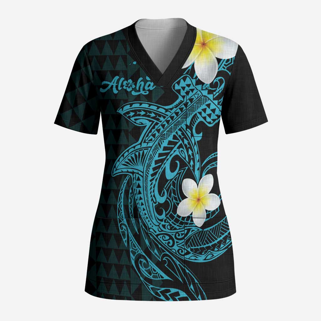 Aloha Hammerhead Shark Scrub Top Calypso Hawaiian Kakau Tribal Tattoo - Polynesian Pride