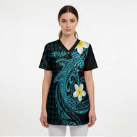 Aloha Hammerhead Shark Scrub Top Calypso Hawaiian Kakau Tribal Tattoo - Polynesian Pride