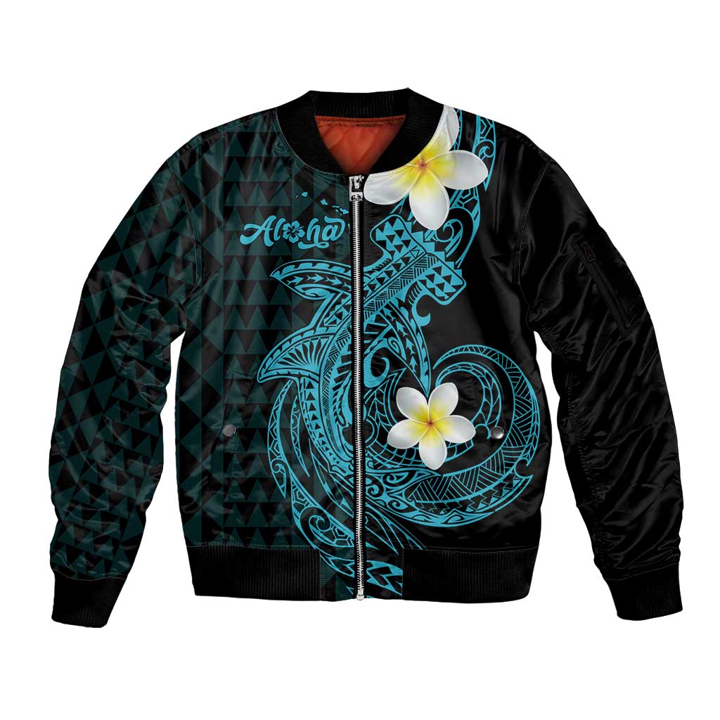 Aloha Hammerhead Shark Sleeve Zip Bomber Jacket Calypso Hawaiian Kakau Tribal Tattoo