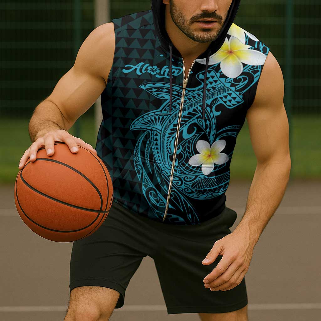 Aloha Hammerhead Shark Sleeveless Zip Hoodie Calypso Hawaiian Kakau Tribal Tattoo - Polynesian Pride