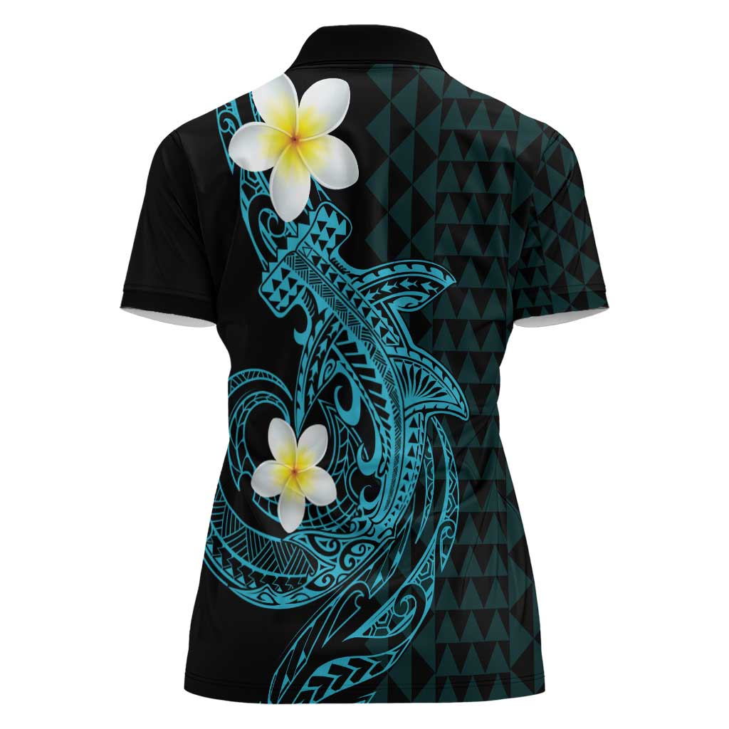 Aloha Hammerhead Shark Women Polo Shirt Calypso Hawaiian Kakau Tribal Tattoo