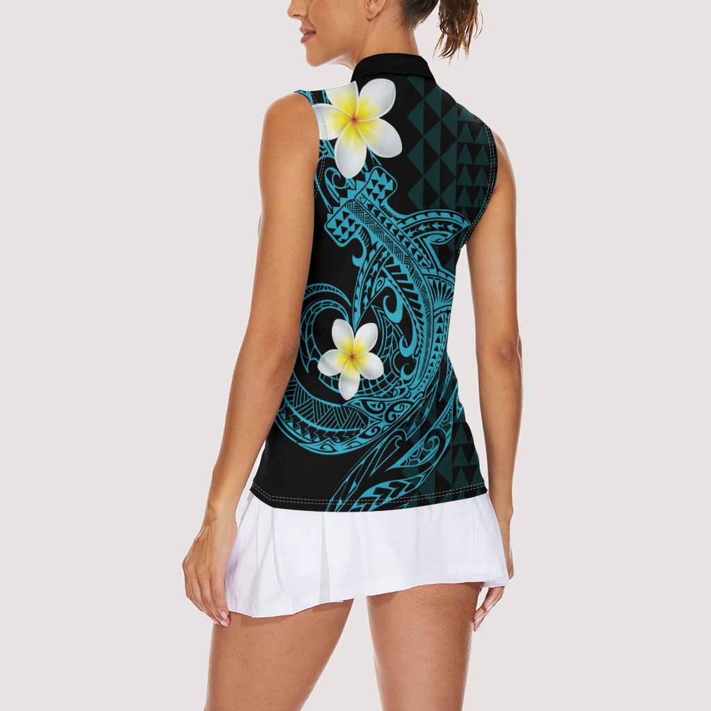 Aloha Hammerhead Shark Women Sleeveless Polo Shirt Calypso Hawaiian Kakau Tribal Tattoo