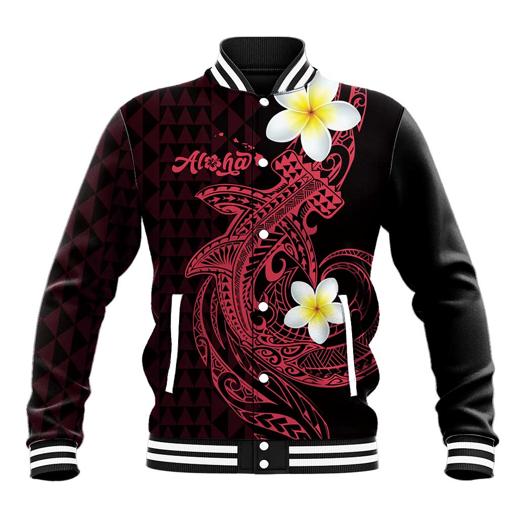 Aloha Hammerhead Shark Baseball Jacket Feverish Pink Hawaiian Kakau Tribal Tattoo