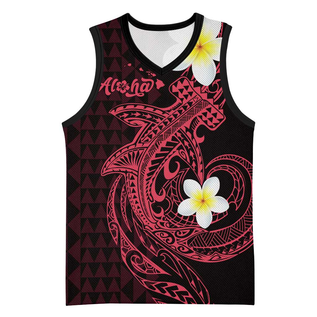 Aloha Hammerhead Shark Basketball Jersey Feverish Pink Hawaiian Kakau Tribal Tattoo - Polynesian Pride