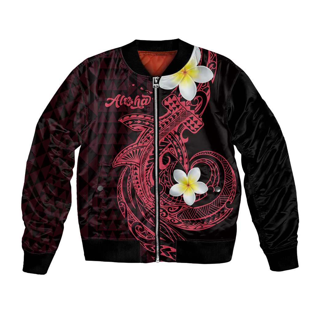 Aloha Hammerhead Shark Bomber Jacket Feverish Pink Hawaiian Kakau Tribal Tattoo