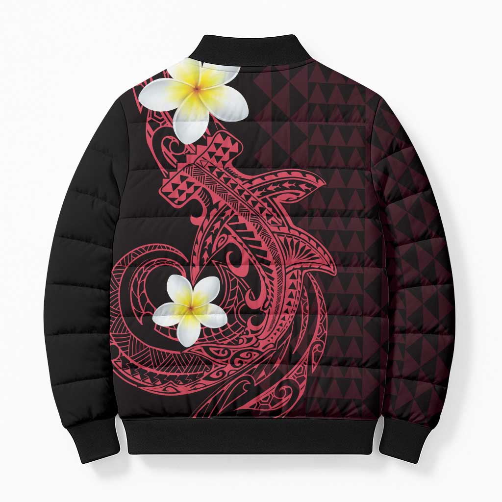 Aloha Hammerhead Shark Bomber Puffer Jacket Feverish Pink Hawaiian Kakau Tribal Tattoo - Polynesian Pride