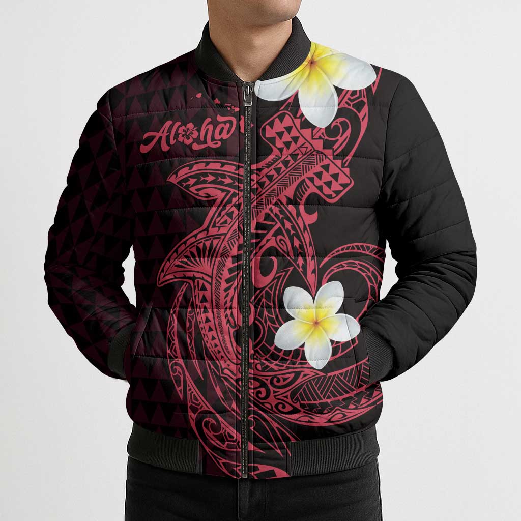 Aloha Hammerhead Shark Bomber Puffer Jacket Feverish Pink Hawaiian Kakau Tribal Tattoo - Polynesian Pride