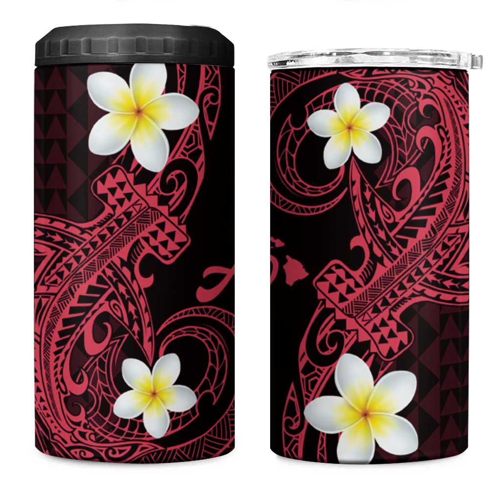 Aloha Hammerhead Shark 4 in 1 Can Cooler Tumbler Feverish Pink Hawaiian Kakau Tribal Tattoo