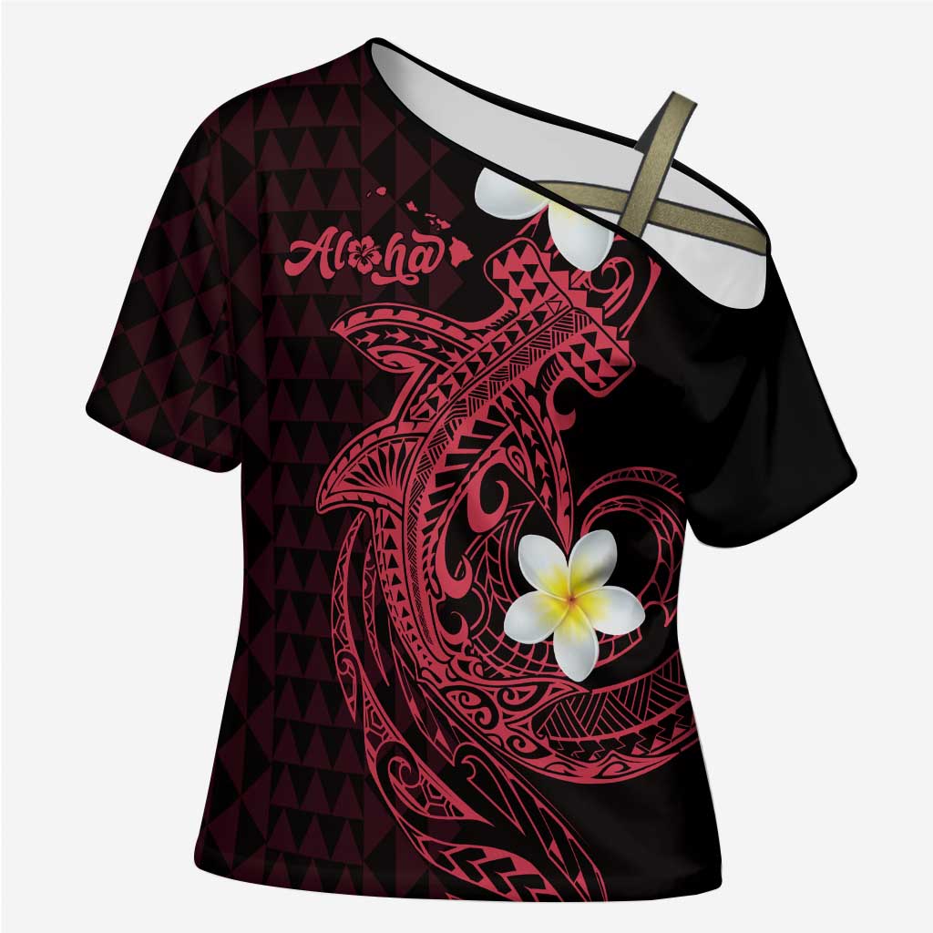 Aloha Hammerhead Shark Cross Shoulder Shirt Feverish Pink Hawaiian Kakau Tribal Tattoo - Polynesian Pride