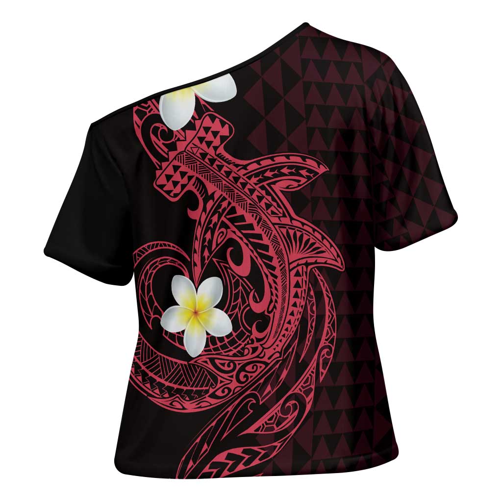 Aloha Hammerhead Shark Cross Shoulder Shirt Feverish Pink Hawaiian Kakau Tribal Tattoo - Polynesian Pride