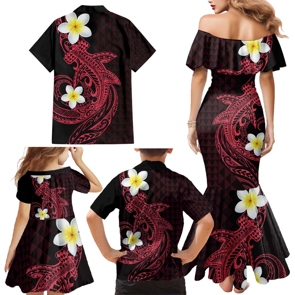 Aloha Hammerhead Shark Family Matching Mermaid Dress and Hawaiian Shirt Feverish Pink Hawaiian Kakau Tribal Tattoo