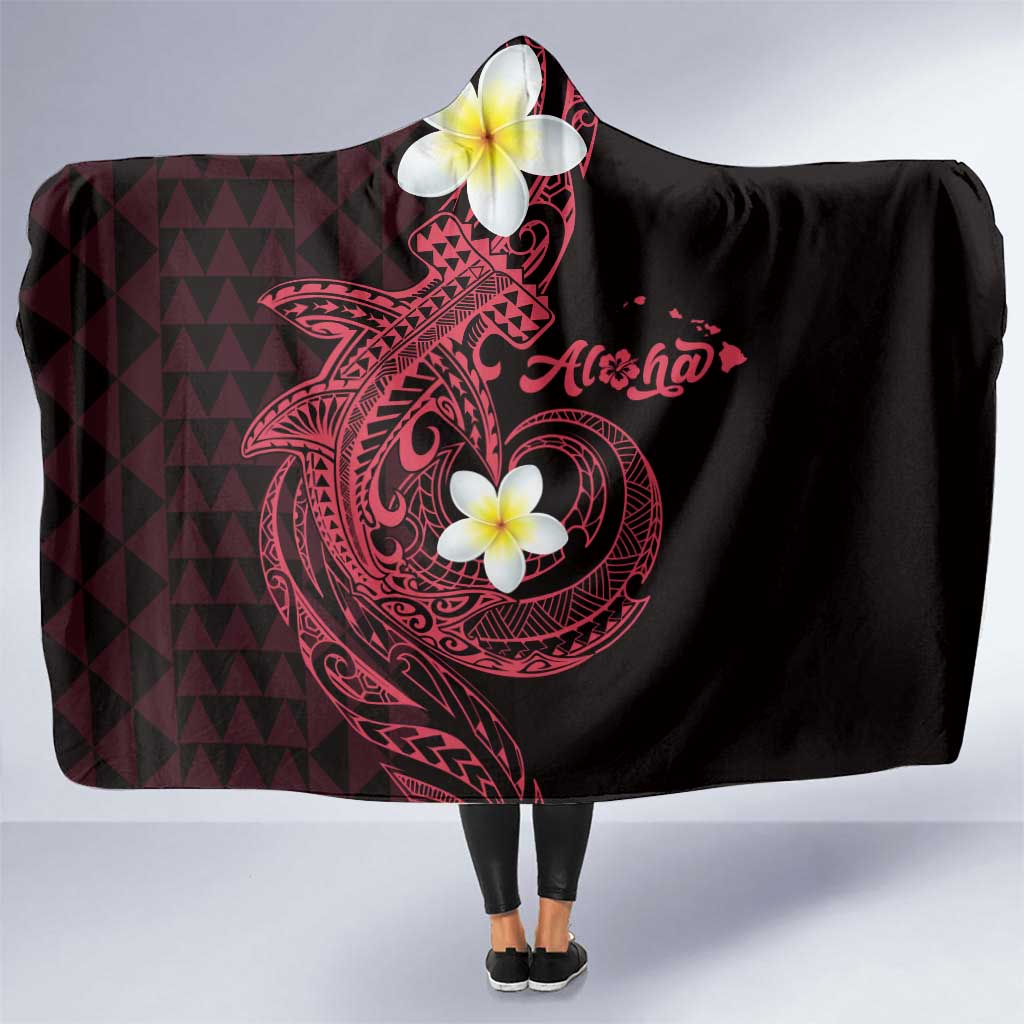 Aloha Hammerhead Shark Hooded Blanket Feverish Pink Hawaiian Kakau Tribal Tattoo