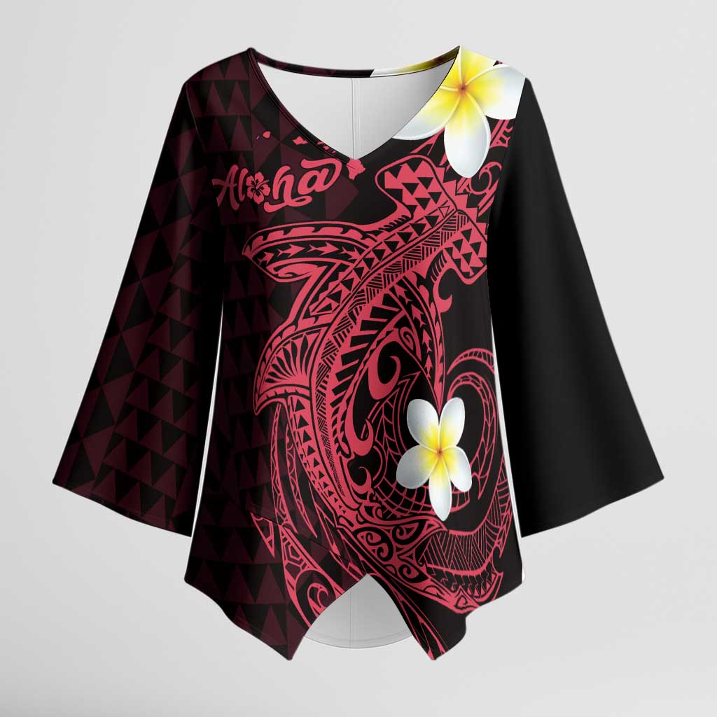 Aloha Hammerhead Shark Kimono Sleeve Blouse Feverish Pink Hawaiian Kakau Tribal Tattoo - Polynesian Pride