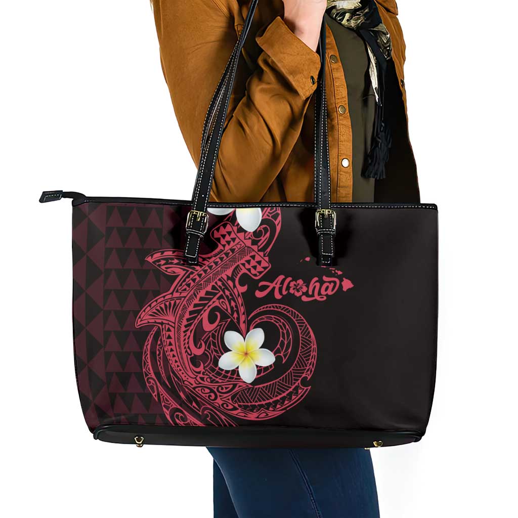 Aloha Hammerhead Shark Leather Tote Bag Feverish Pink Hawaiian Kakau Tribal Tattoo