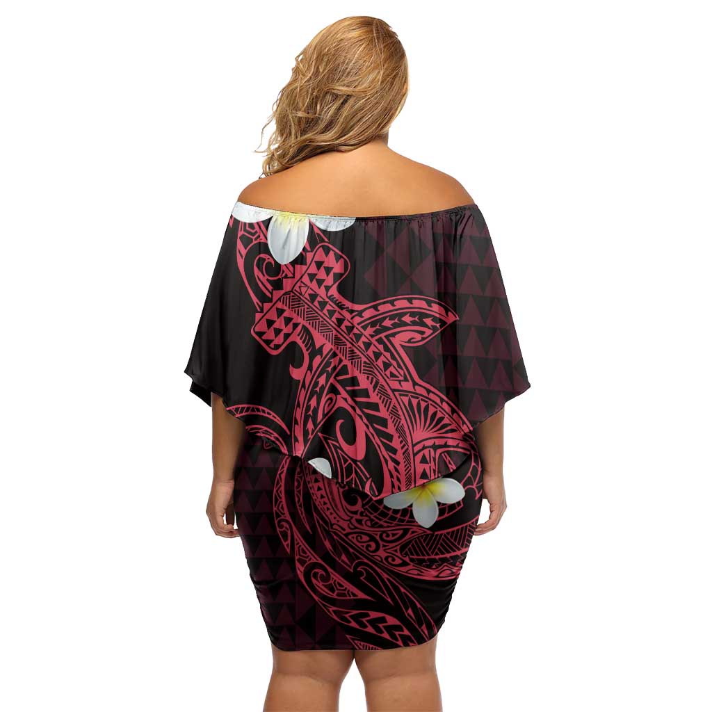 Aloha Hammerhead Shark Off Shoulder Short Dress Feverish Pink Hawaiian Kakau Tribal Tattoo