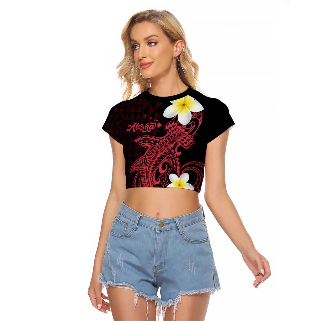 Aloha Hammerhead Shark Raglan Cropped T Shirt Feverish Pink Hawaiian Kakau Tribal Tattoo