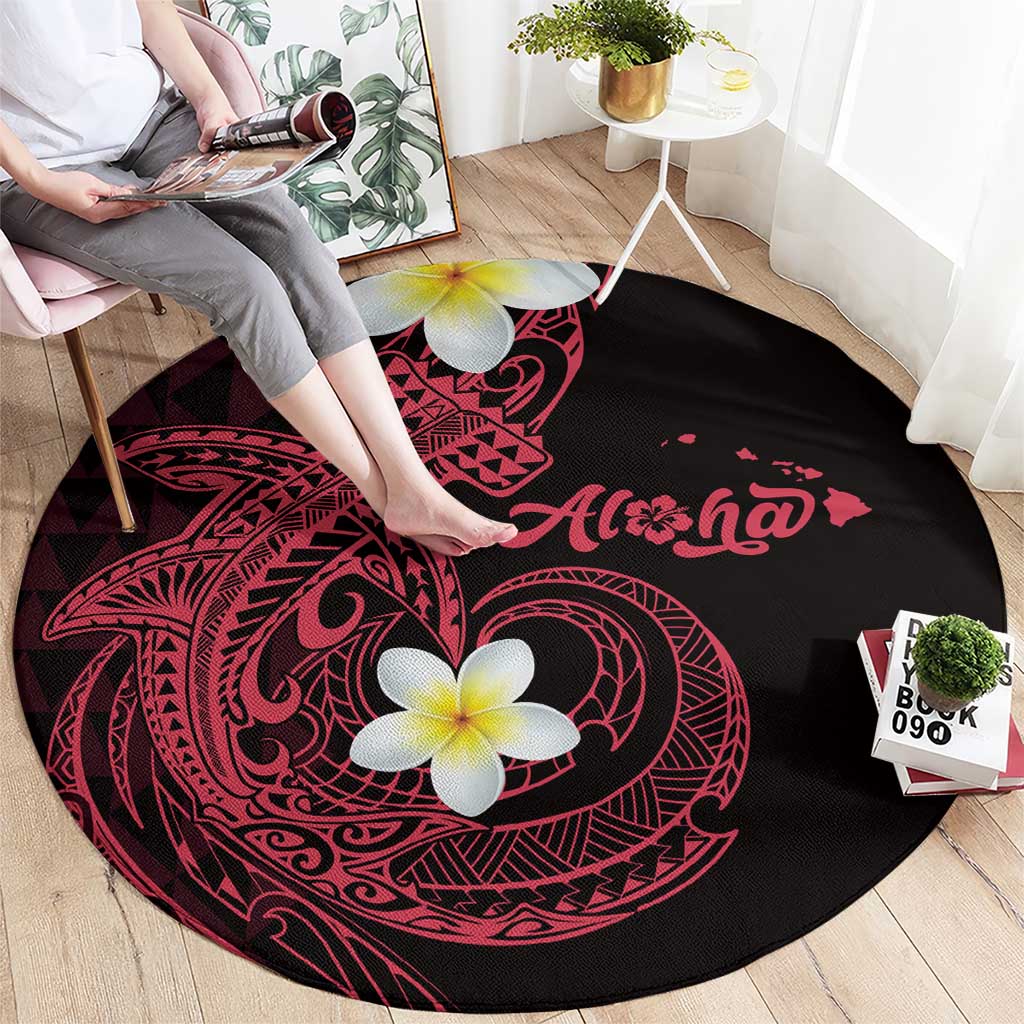 Aloha Hammerhead Shark Round Carpet Feverish Pink Hawaiian Kakau Tribal Tattoo