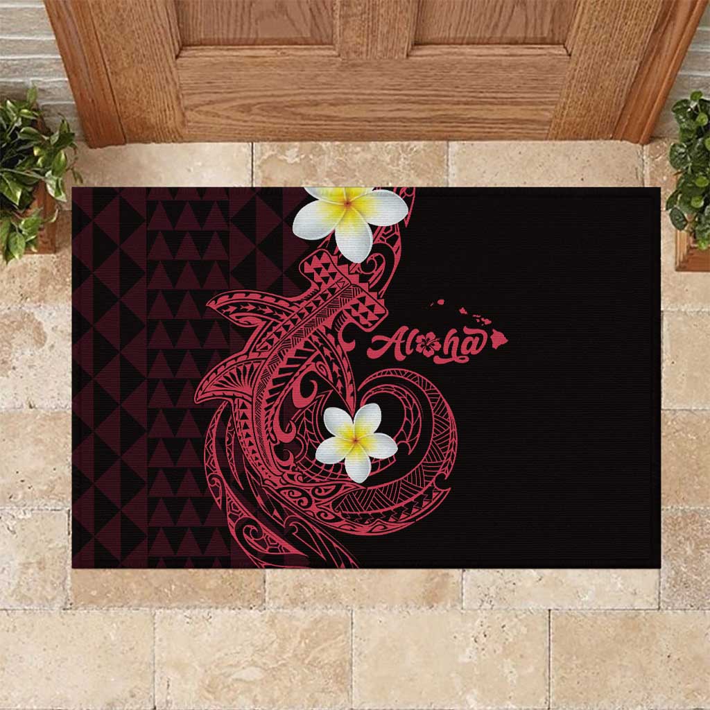 Aloha Hammerhead Shark Rubber Doormat Feverish Pink Hawaiian Kakau Tribal Tattoo