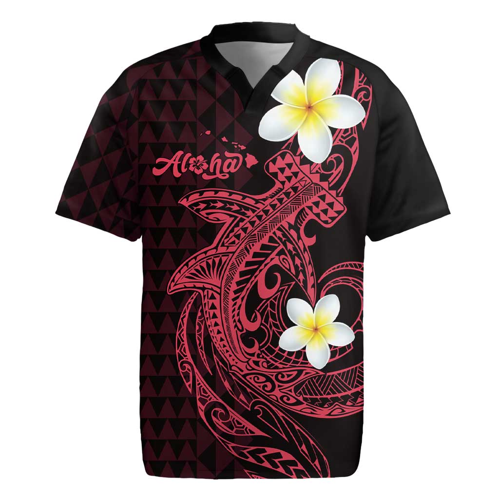 Aloha Hammerhead Shark Rugby Jersey Feverish Pink Hawaiian Kakau Tribal Tattoo