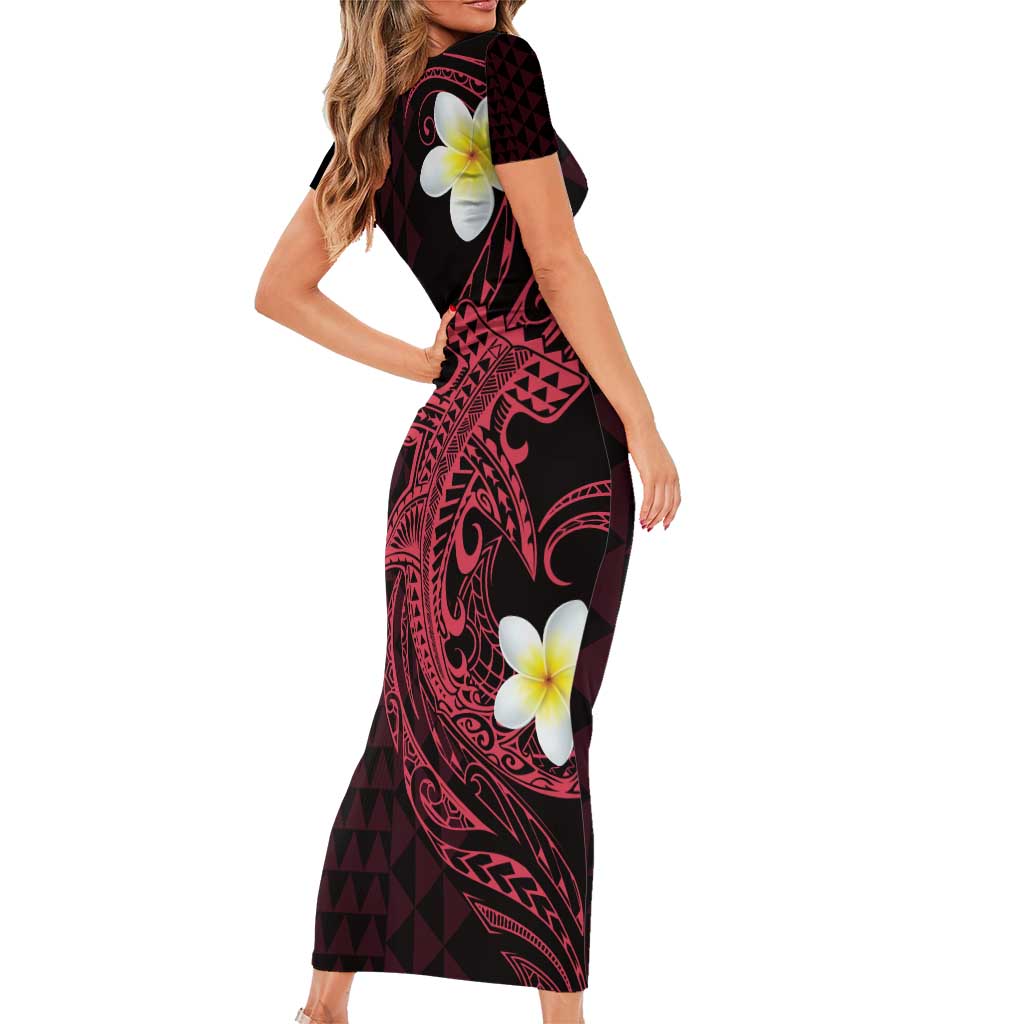 Aloha Hammerhead Shark Short Sleeve Bodycon Dress Feverish Pink Hawaiian Kakau Tribal Tattoo
