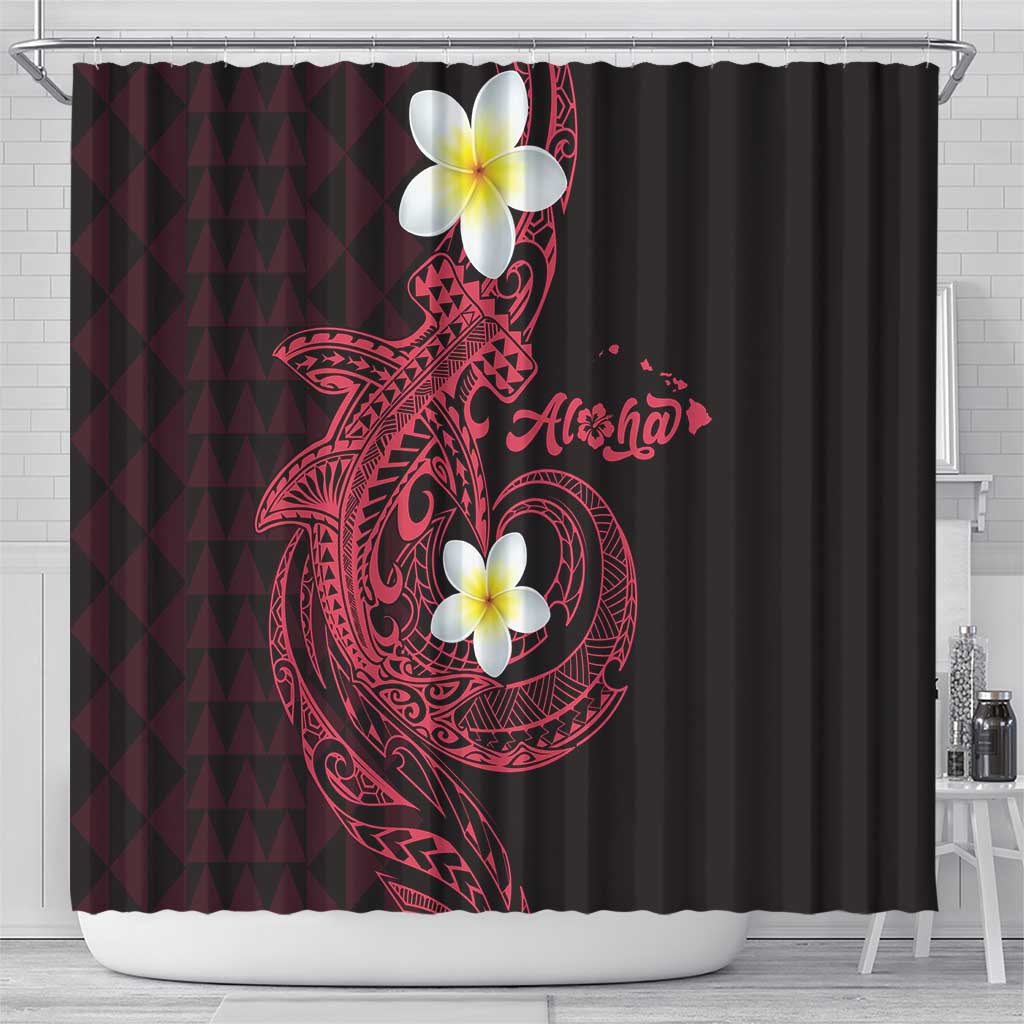 Aloha Hammerhead Shark Shower Curtain Feverish Pink Hawaiian Kakau Tribal Tattoo
