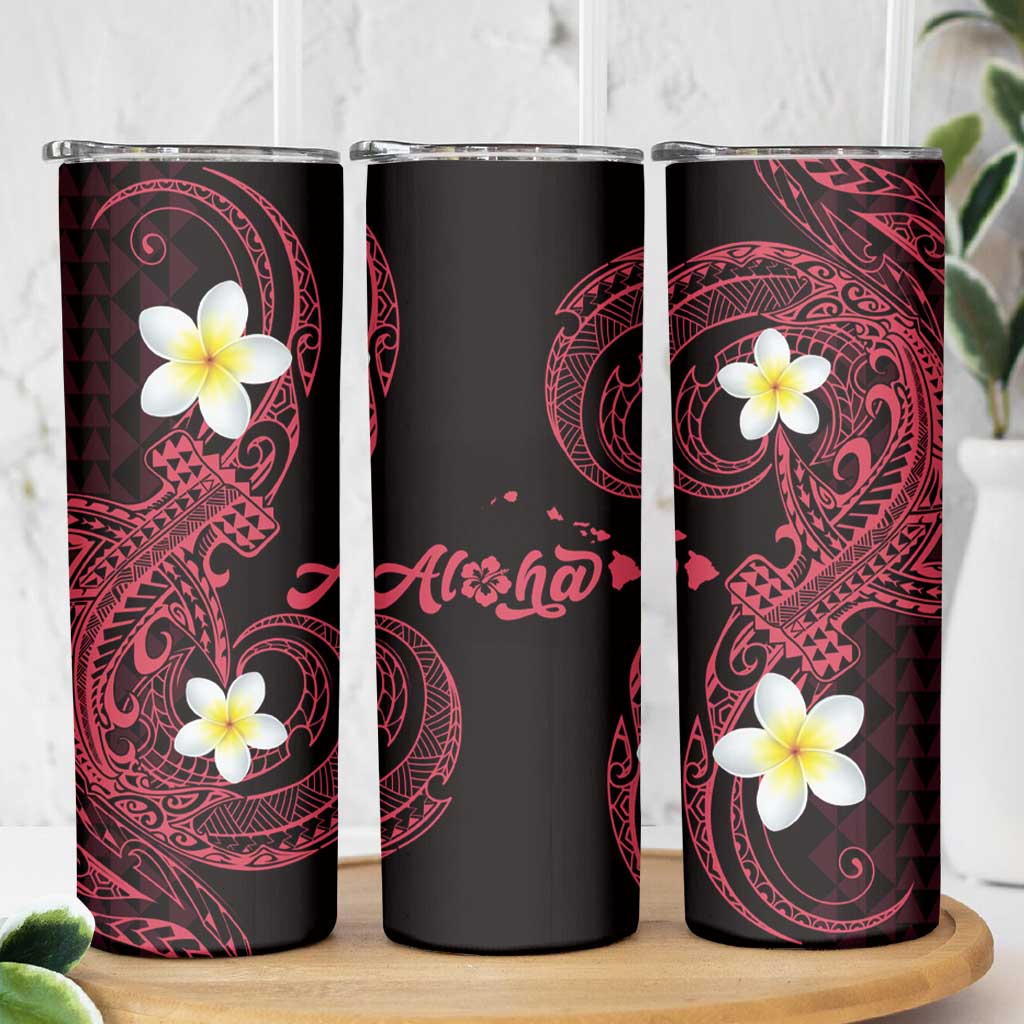 Aloha Hammerhead Shark Skinny Tumbler Feverish Pink Hawaiian Kakau Tribal Tattoo