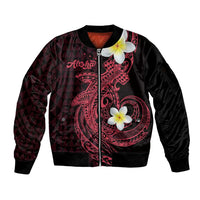 Aloha Hammerhead Shark Sleeve Zip Bomber Jacket Feverish Pink Hawaiian Kakau Tribal Tattoo