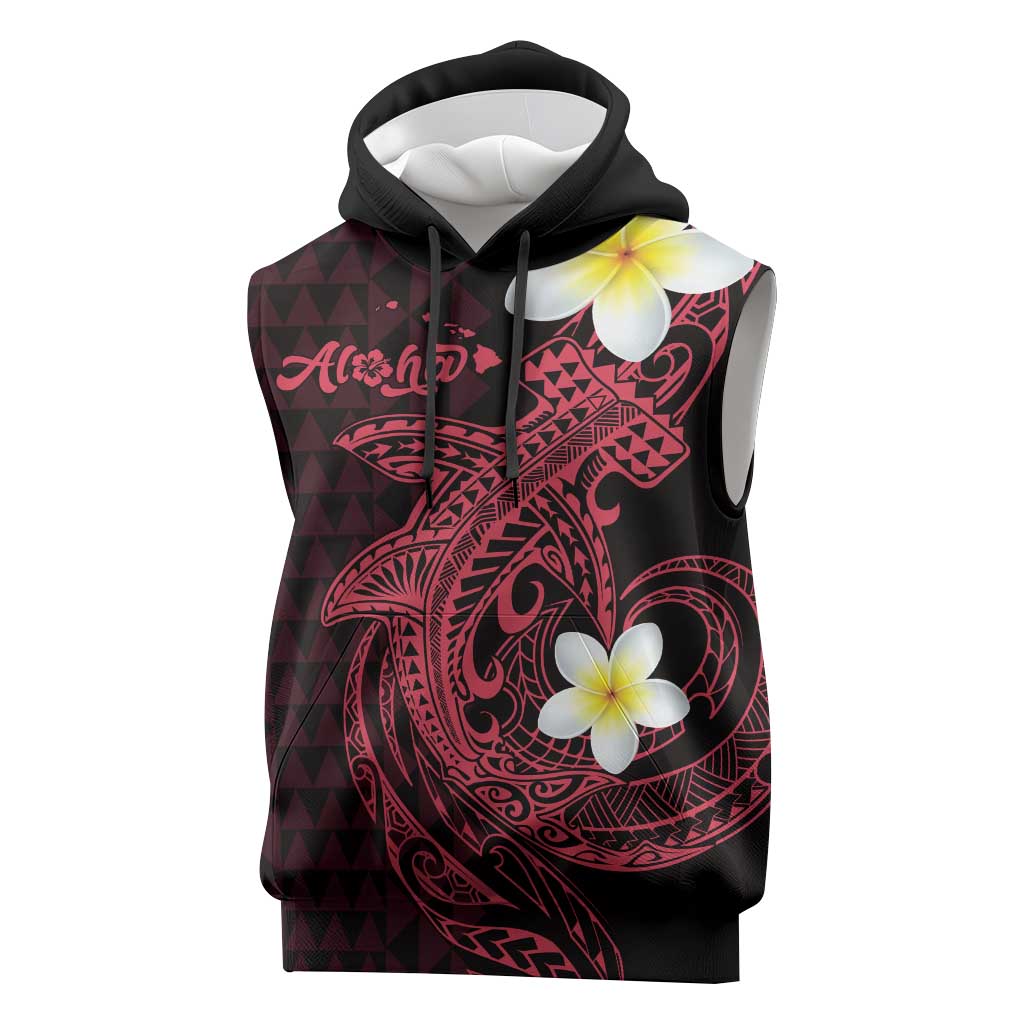 Aloha Hammerhead Shark Sleeveless Hoodie Feverish Pink Hawaiian Kakau Tribal Tattoo - Polynesian Pride