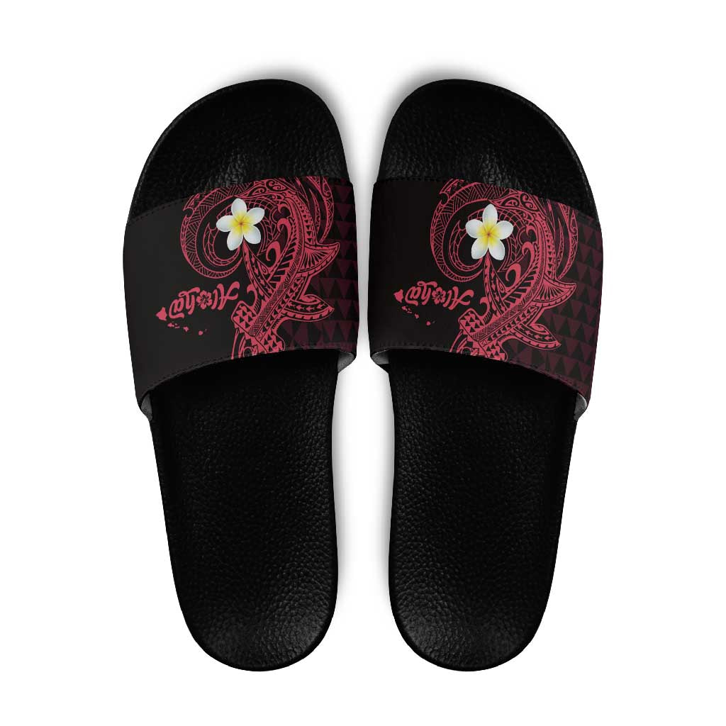 Aloha Hammerhead Shark Slide Sandals Feverish Pink Hawaiian Kakau Tribal Tattoo - Polynesian Pride