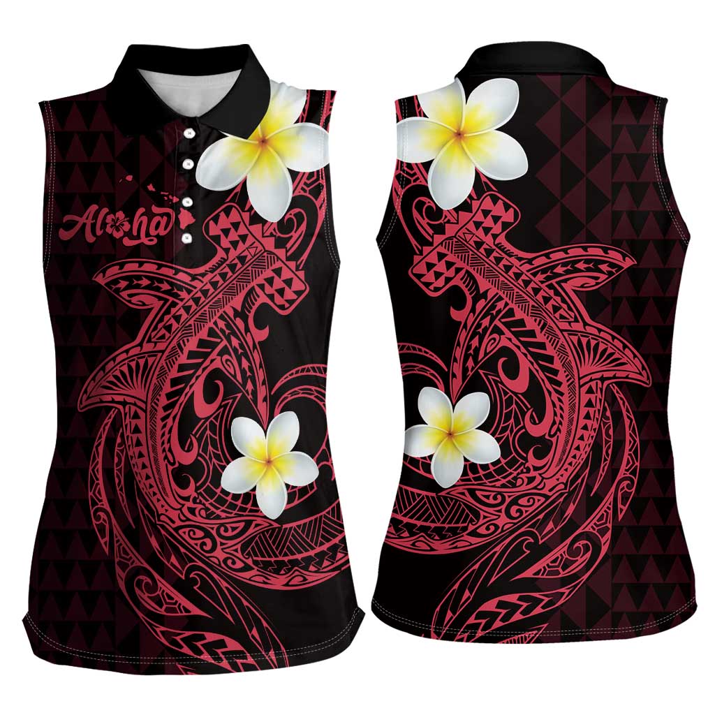 Aloha Hammerhead Shark Women Sleeveless Polo Shirt Feverish Pink Hawaiian Kakau Tribal Tattoo