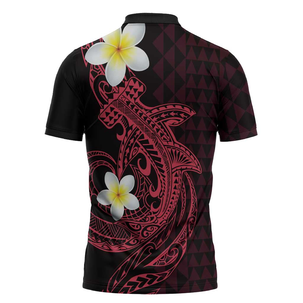 Aloha Hammerhead Shark Zipper Polo Shirt Feverish Pink Hawaiian Kakau Tribal Tattoo - Polynesian Pride