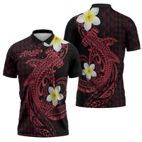 Aloha Hammerhead Shark Zipper Polo Shirt Feverish Pink Hawaiian Kakau Tribal Tattoo - Polynesian Pride