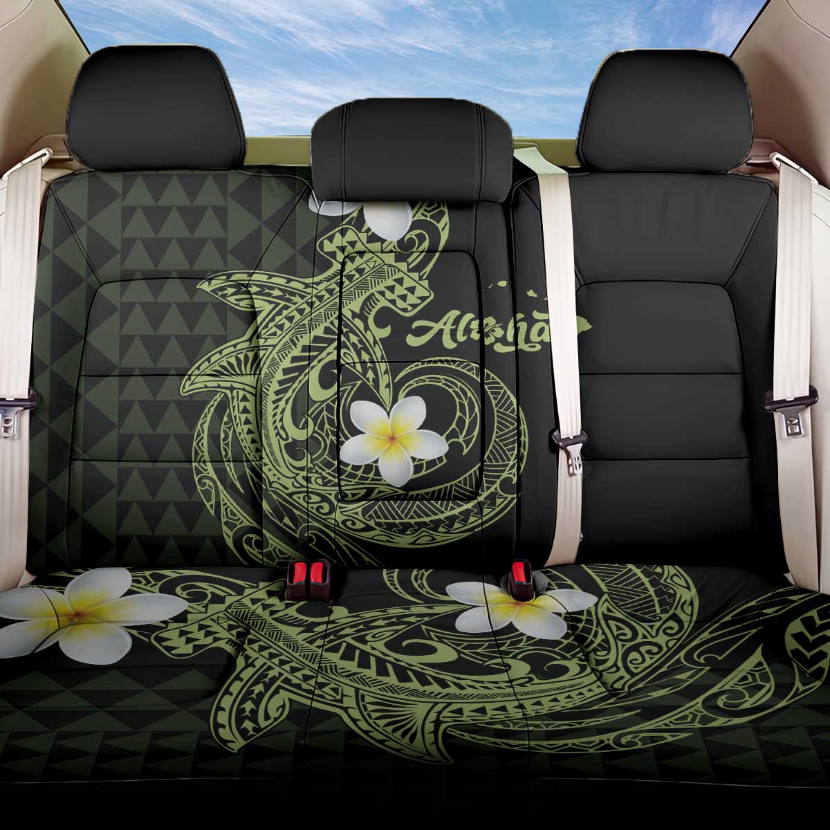 Aloha Hammerhead Shark Back Car Seat Cover Lime Rickey Hawaiian Kakau Tribal Tattoo