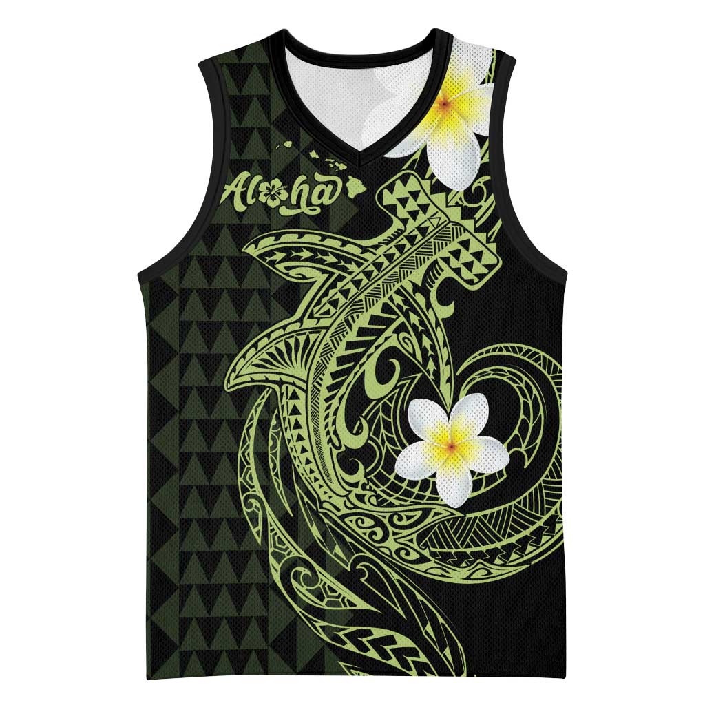 Aloha Hammerhead Shark Basketball Jersey Lime Rickey Hawaiian Kakau Tribal Tattoo LT9 Unisex Lime - Polynesian Pride