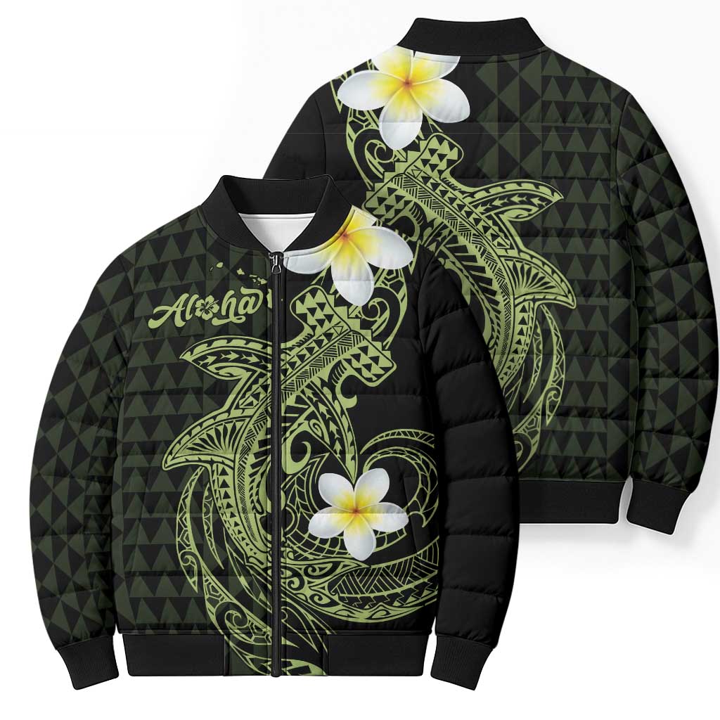 Aloha Hammerhead Shark Bomber Puffer Jacket Lime Rickey Hawaiian Kakau Tribal Tattoo - Polynesian Pride