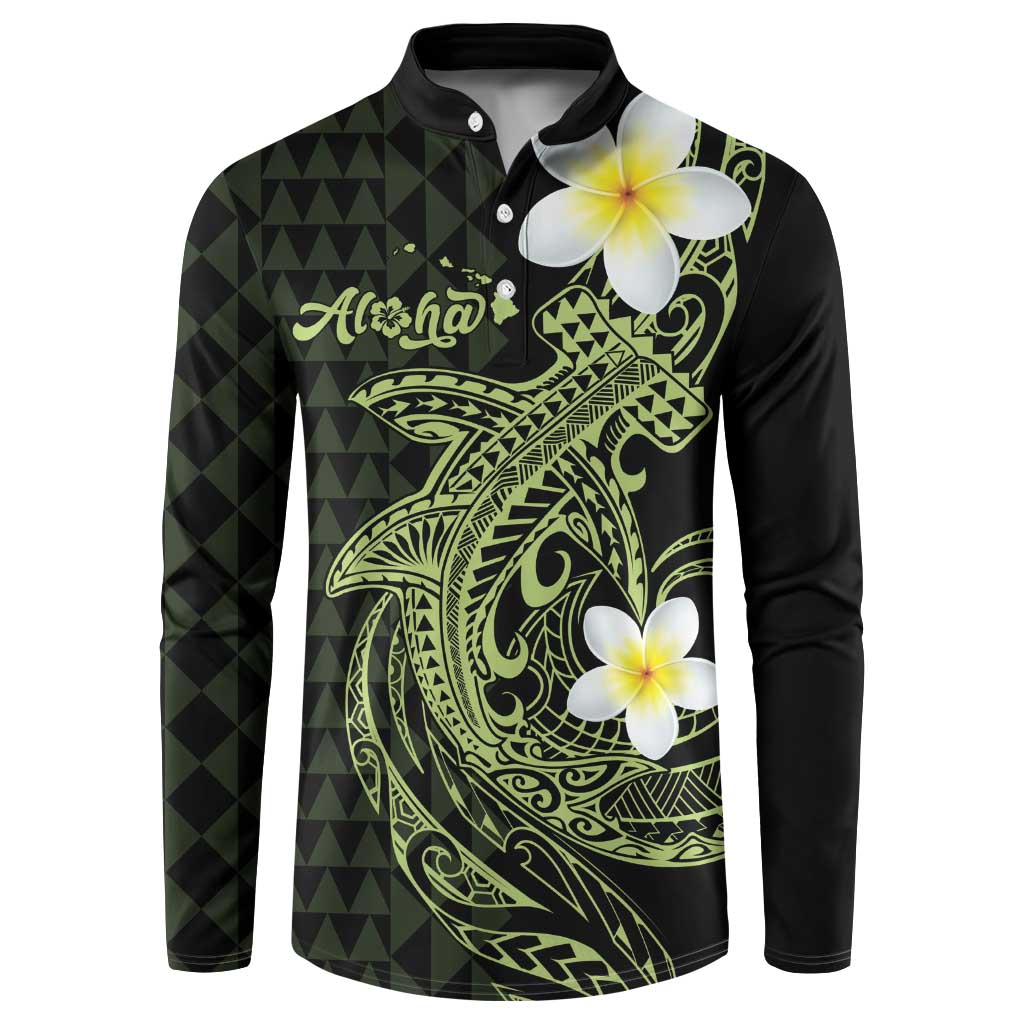 Aloha Hammerhead Shark Button Sweatshirt Lime Rickey Hawaiian Kakau Tribal Tattoo