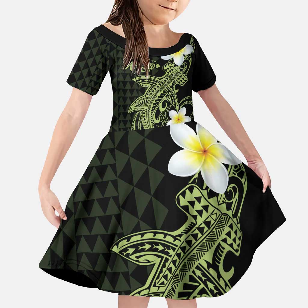 Aloha Hammerhead Shark Family Matching Long Sleeve Bodycon Dress and Hawaiian Shirt Lime Rickey Hawaiian Kakau Tribal Tattoo