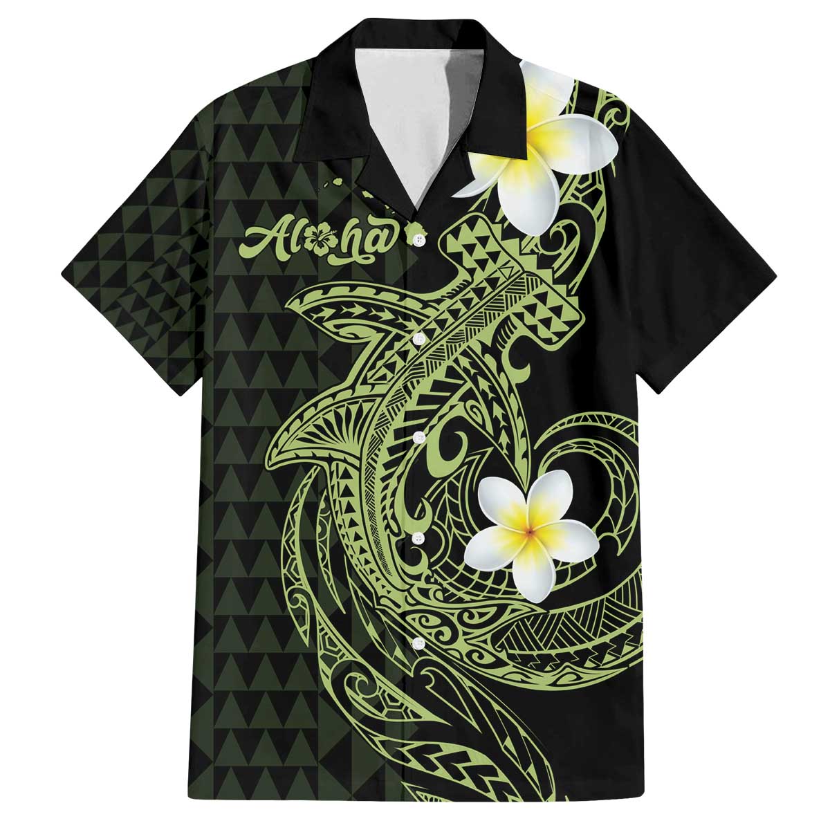 Aloha Hammerhead Shark Family Matching Off The Shoulder Long Sleeve Dress and Hawaiian Shirt Lime Rickey Hawaiian Kakau Tribal Tattoo