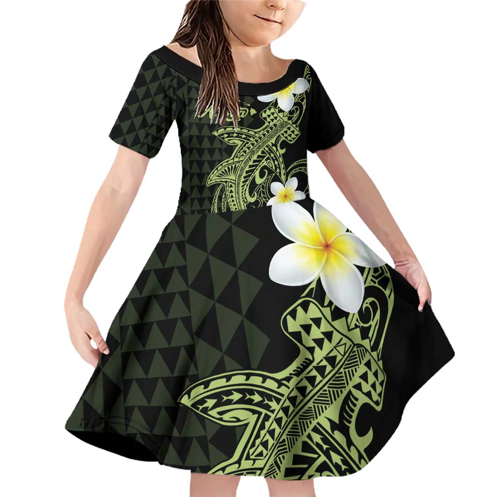 Aloha Hammerhead Shark Family Matching Off Shoulder Short Dress and Hawaiian Shirt Lime Rickey Hawaiian Kakau Tribal Tattoo