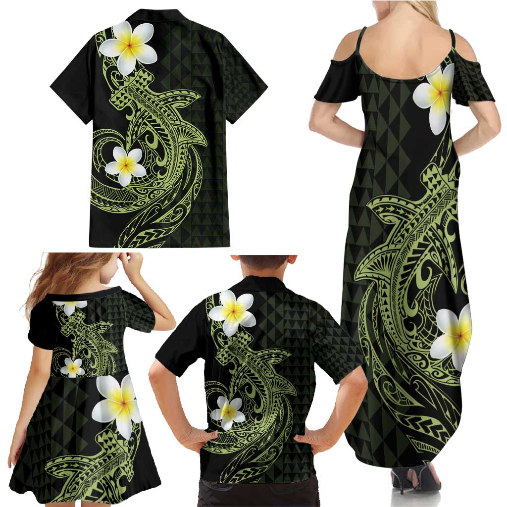 Aloha Hammerhead Shark Family Matching Summer Maxi Dress and Hawaiian Shirt Lime Rickey Hawaiian Kakau Tribal Tattoo