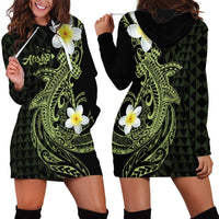 Aloha Hammerhead Shark Hoodie Dress Lime Rickey Hawaiian Kakau Tribal Tattoo