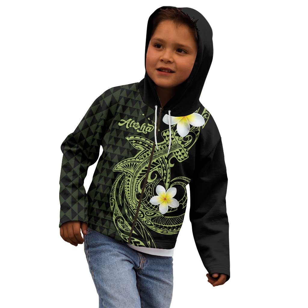 Aloha Hammerhead Shark Kid Hoodie Lime Rickey Hawaiian Kakau Tribal Tattoo
